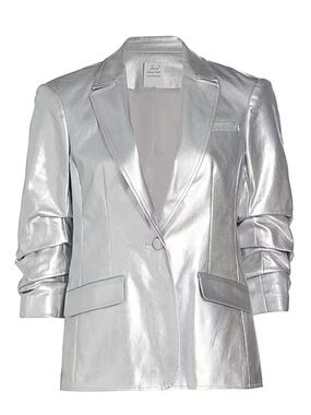 cinq a sept Silver Metallic Foiled Khloe Blazer Silver